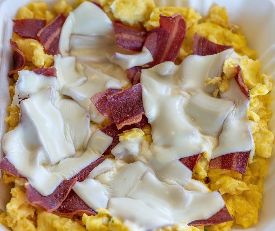Cheese and Turkey Bacon Scrambled Eggs