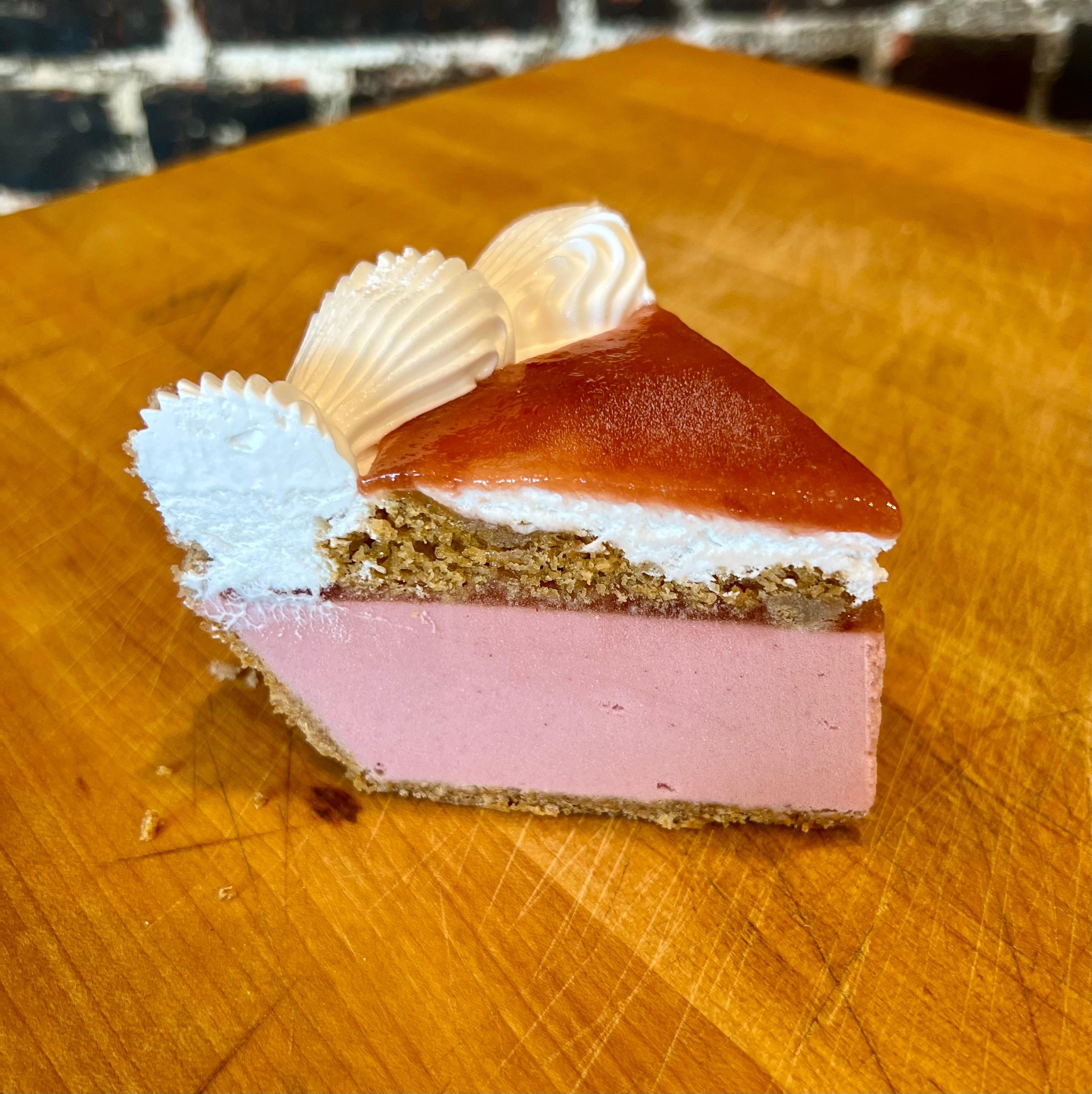 Slice of Strawberry Rhubarb Softserve Pie (Vegan)