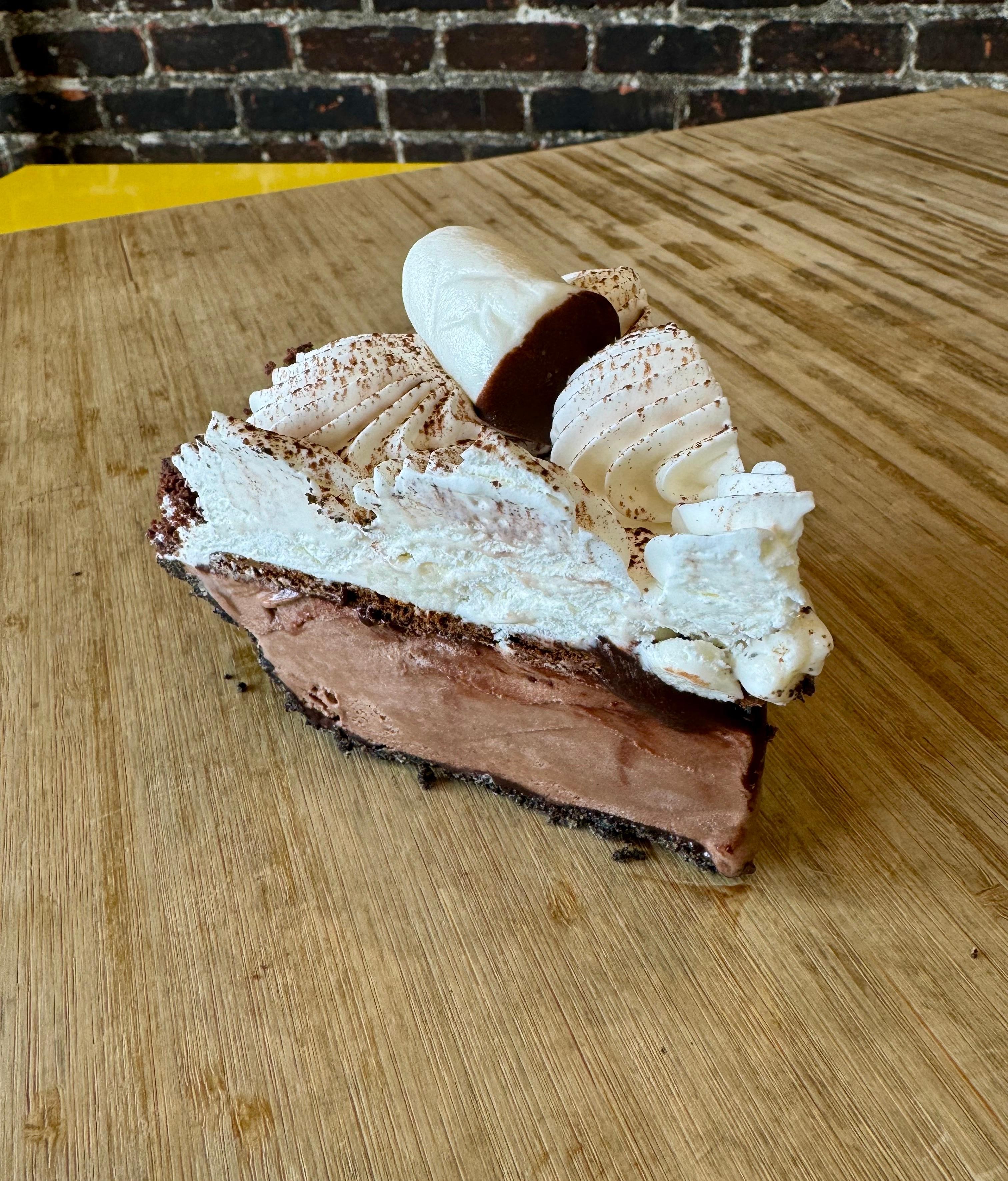 Slice of Frozen Hot Chocolate Softserve Pie (Vegan)