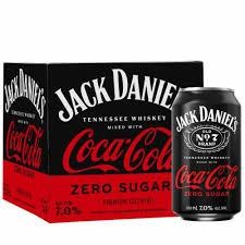 Jack Daniel's Coca Cola Zero Sugar Premium Tennessee Whiskey Cocktail Cans (12 oz x 4 ct)