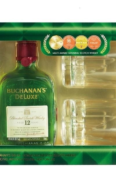 Buchanan's DeLuxe Aged 12 Years Blended Scotch Whisky, 750 ML Bottle with Two Branded Glasses Whisky - 750ml Bottle