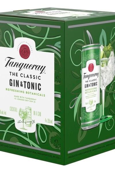 Tanqueray London Dry Gin & Tonic Cans Ready-to-drink - 4x 12oz Cans