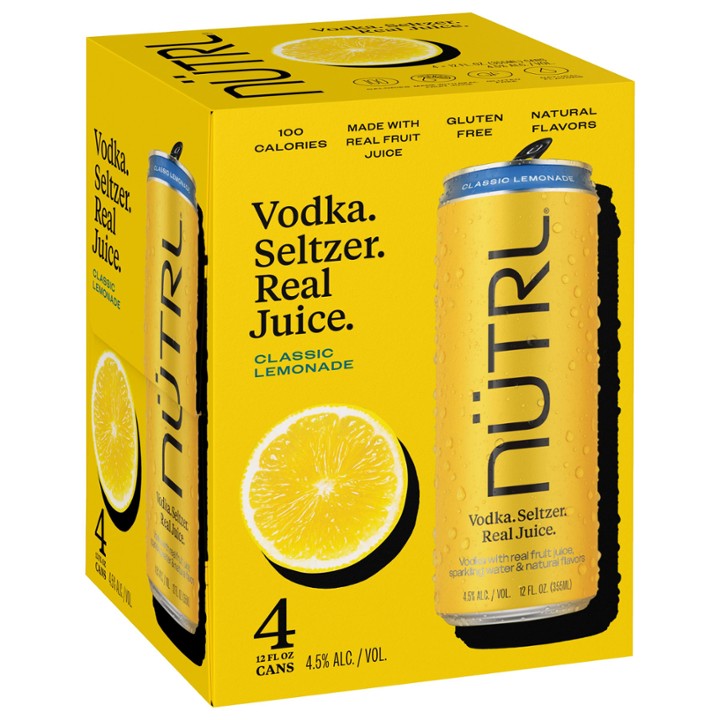 NTRL Classic Vodka Lemonade Seltzer Ready-to-drink - 4 Pack 12oz Cans