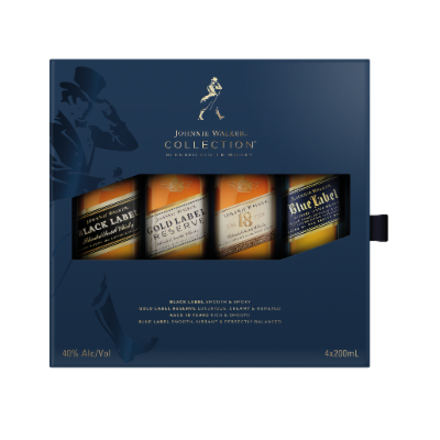 Johnnie Walker Collection Pack 4x200ml Set Black, Gold, 18, & Blue Label Scotch Whisky 200ml