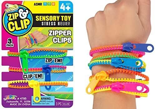 JA-RU Triple Fidget Zipper Bracelet Set (3 Bracelets in 1 Pack) 7.5" Neon Colors Fidget Toy for Kids Friendship Bracelet, Fidget Bracelet Hand Sensory