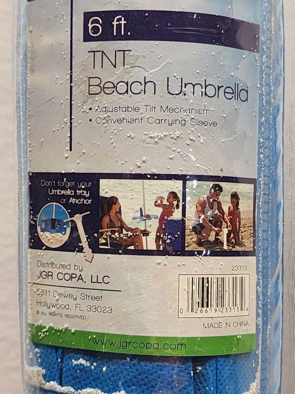 Blue Beach Umbrella - 6 Foot Wide Canopy - Adjustable Tilt Mechanism Full Shade