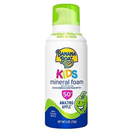 Banana Boat Kids Mineral Foam Sunscreen SPF 50, Amazing Apple, 4 Oz