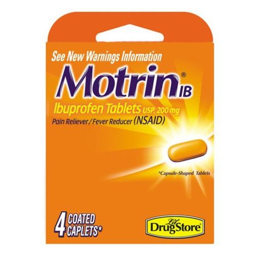 Motrin Ib Ibuprofen USP 200mg Tablets  Pain Reliever & Fever Reducer  4 Cap
