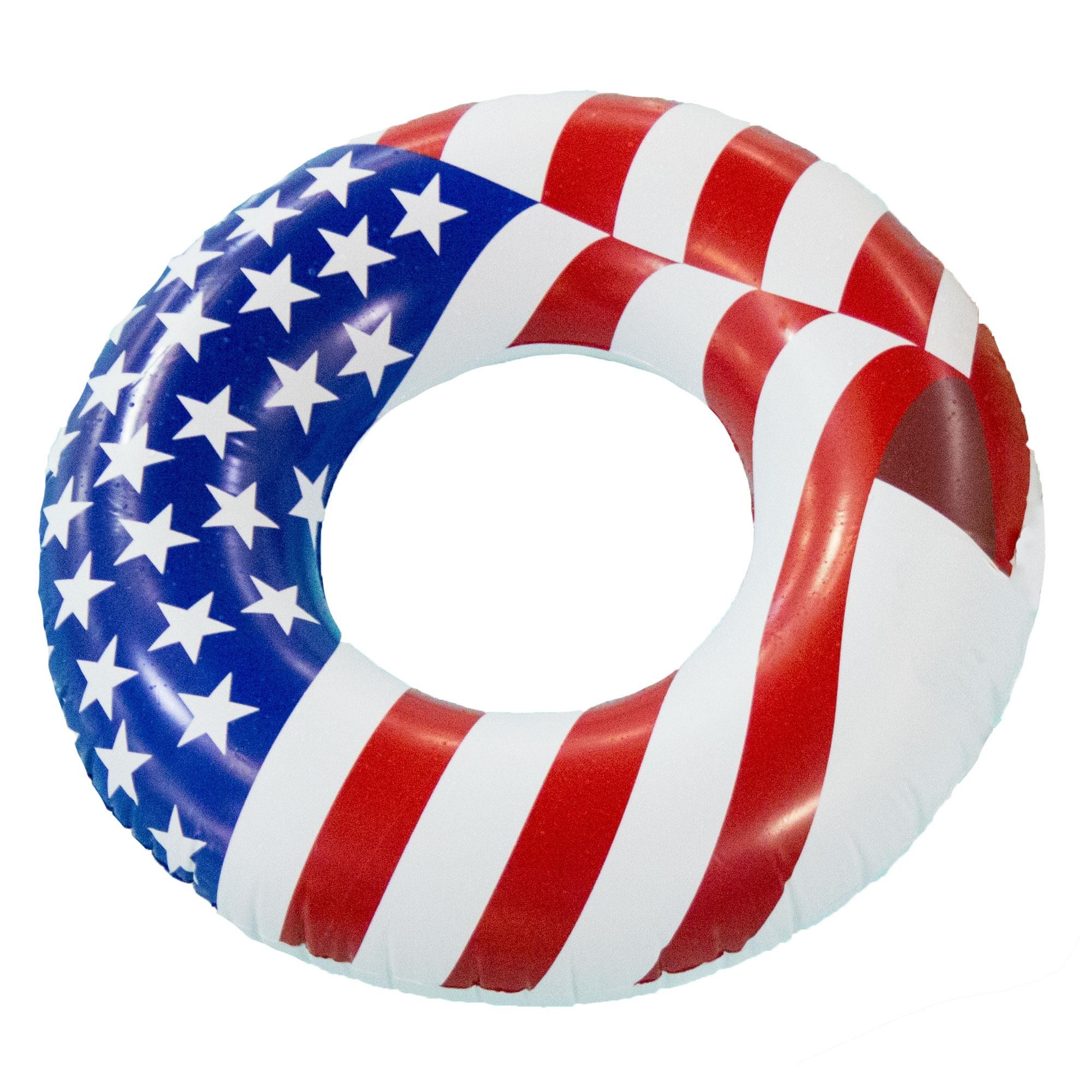 Swimline 36" Round Inflatable Patriotic American Flag Swimming Pool Tube Float - 0.65