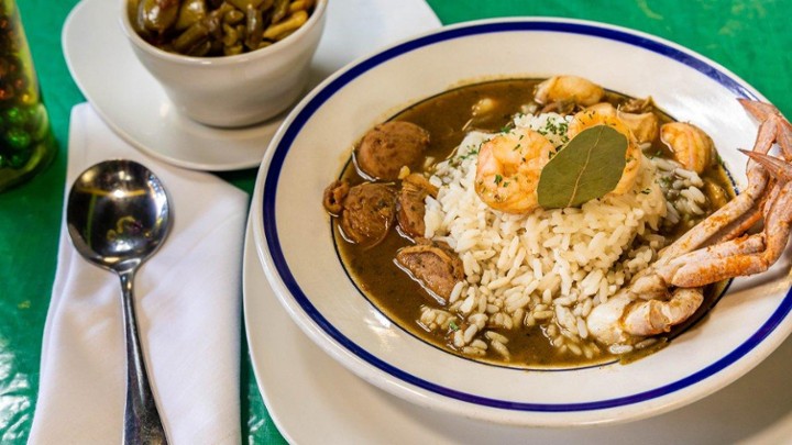 World Famous Authentic Seafood Gumbo with Dinner Roll