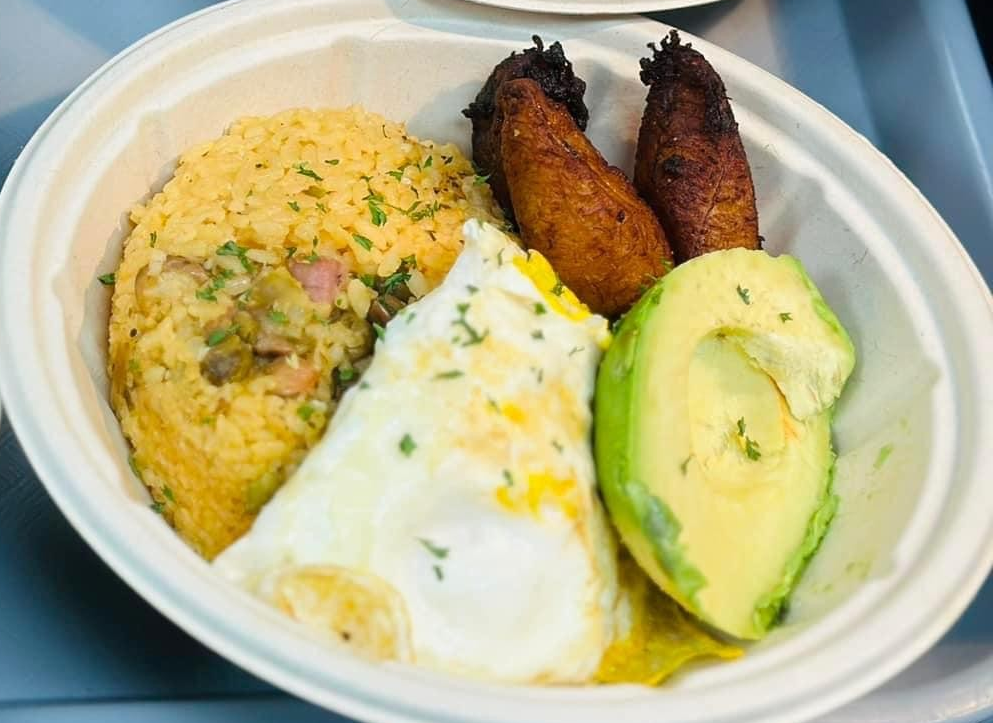Eggs, Plantains & Avocado Served with Rice of the Day Platter