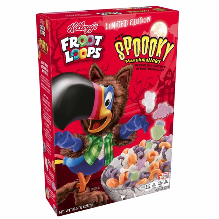 Kellogg's Froot Loops Breakfast Cereal, Original with Spooky Marshmallows, Excellent Source of 8 Vitamins and Minerals Limited Edition, 10.5oz