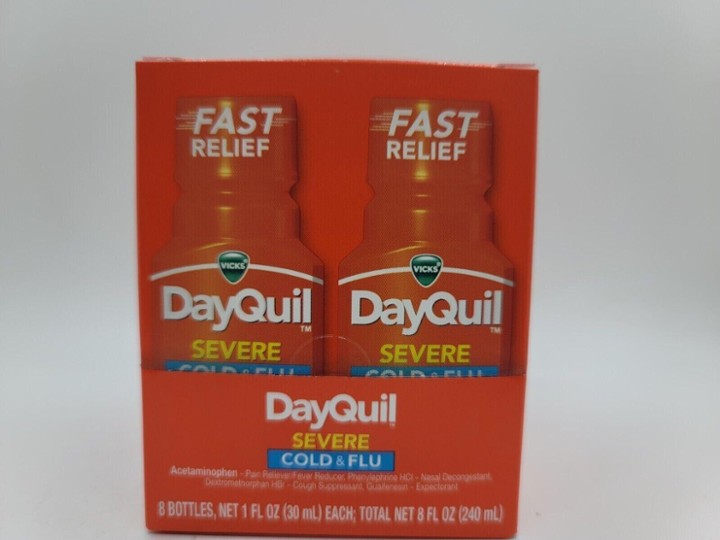 DayQuil Severe Cold & Flu, 1 Fl Oz Each, 1 Dose per Bottle Lot of 8 EXP:1/2023