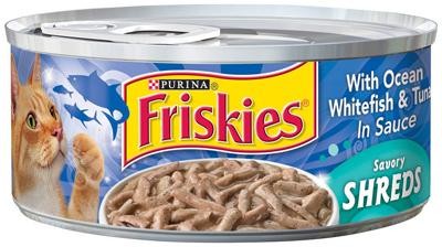 Purina Friskies Wet Cat Food, Shreds with Ocean Whitefish & Tuna in Sauce - 5.5 Oz