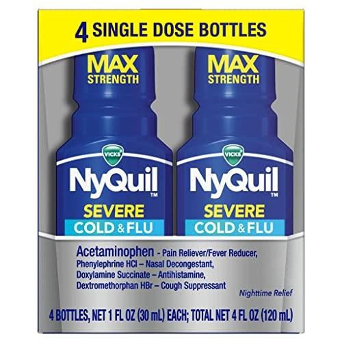 Vicks NyQuil Severe Shots Cold and Flu Nighttime Relief Liquid, 1 Fl Oz (Pack of 4)