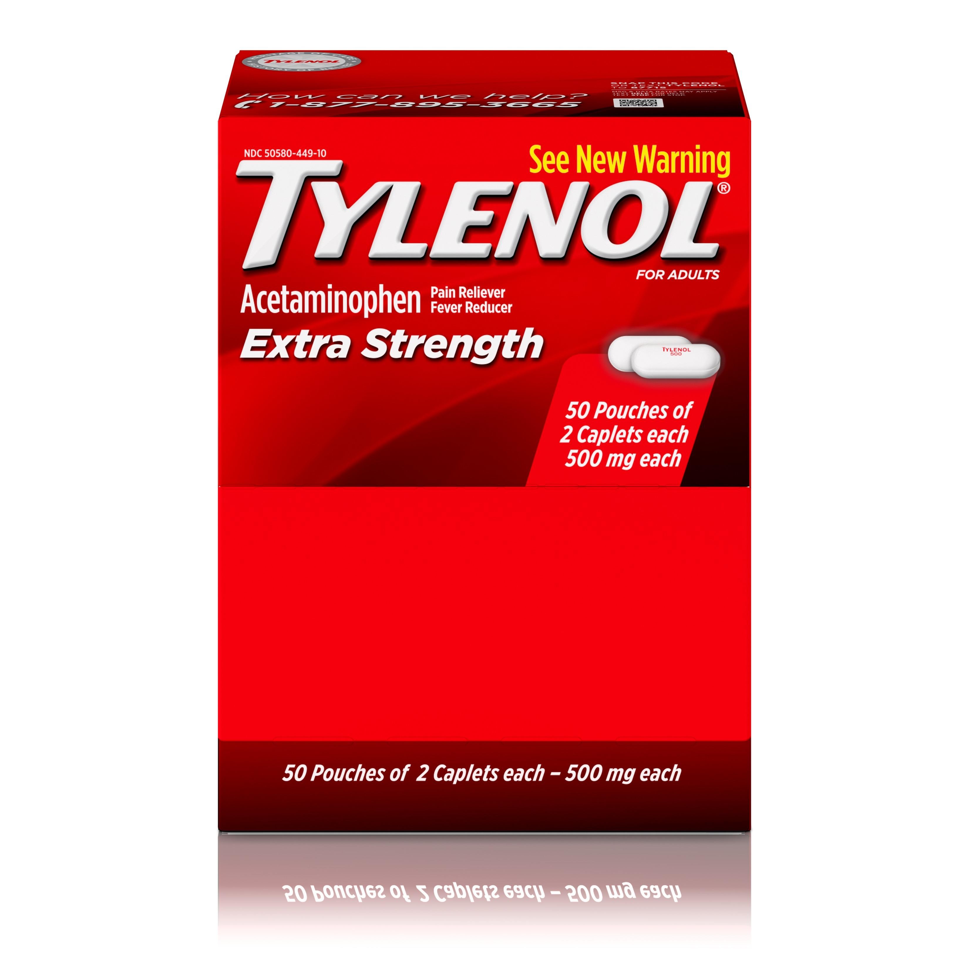 TYLENOL Extra Strength Caplets with Acetaminophen - 2.0 Ea X 50 Pack