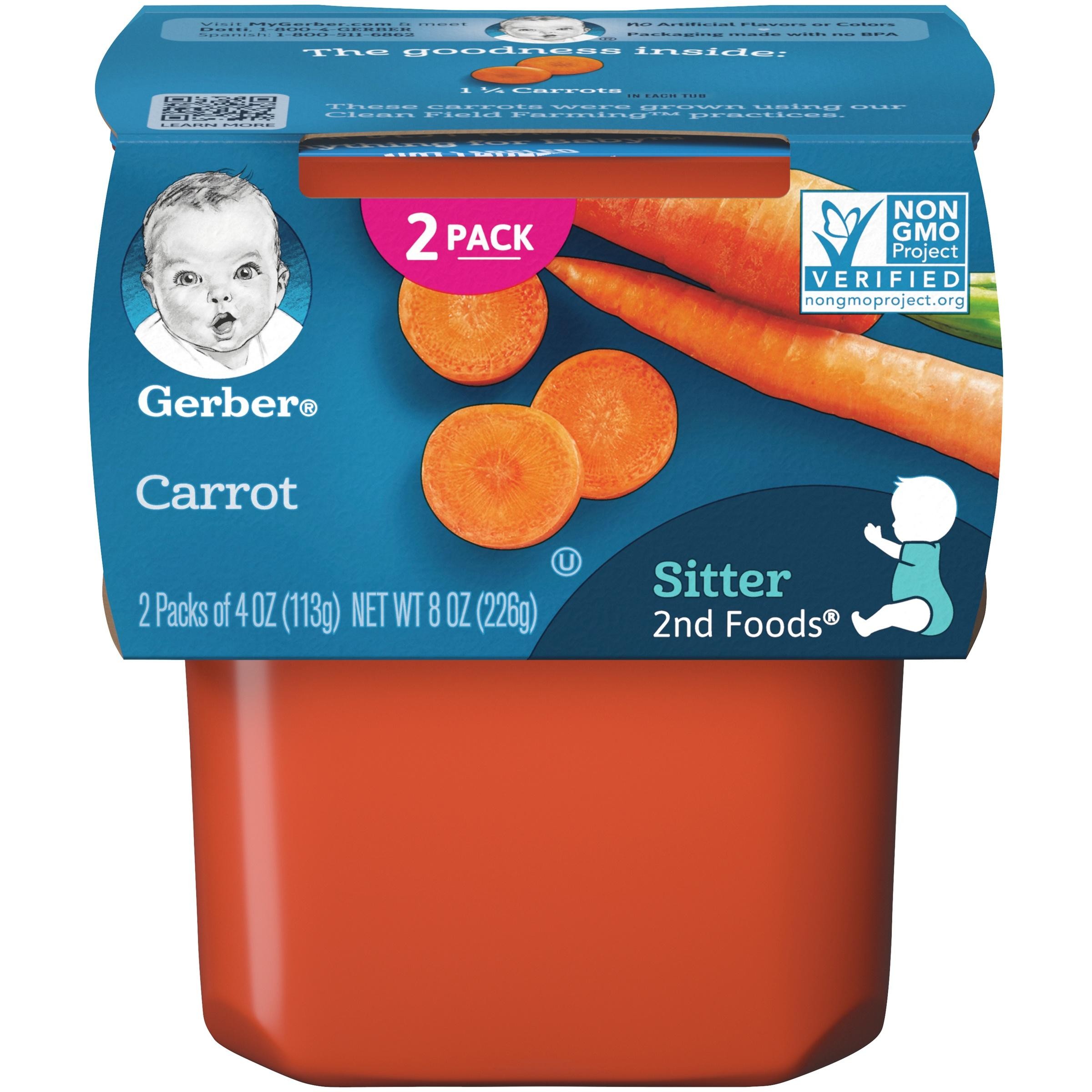 Gerber 2nd Foods Carrots Baby Food, 4 Oz, 2-Packs, 8 Count (307-00057)