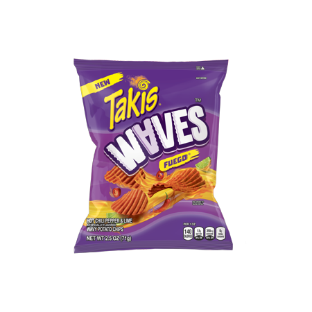 Takis Fuego Waves Hot Chili Pepper & Lime Flavored Spicy Wavy Potato Chips, 2.5 Oz
