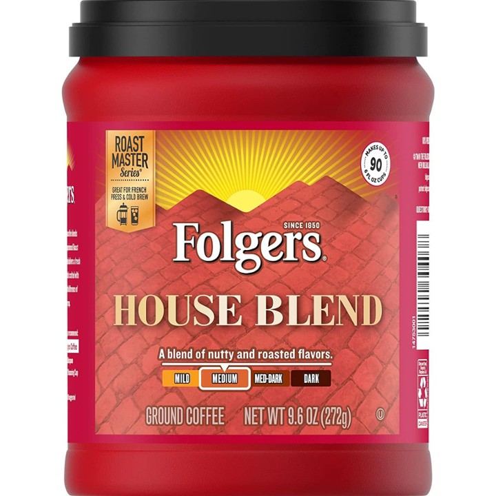 House Blend Medium Dark Roast Ground Coffee, 9.6 Ounces (Pack of 6)