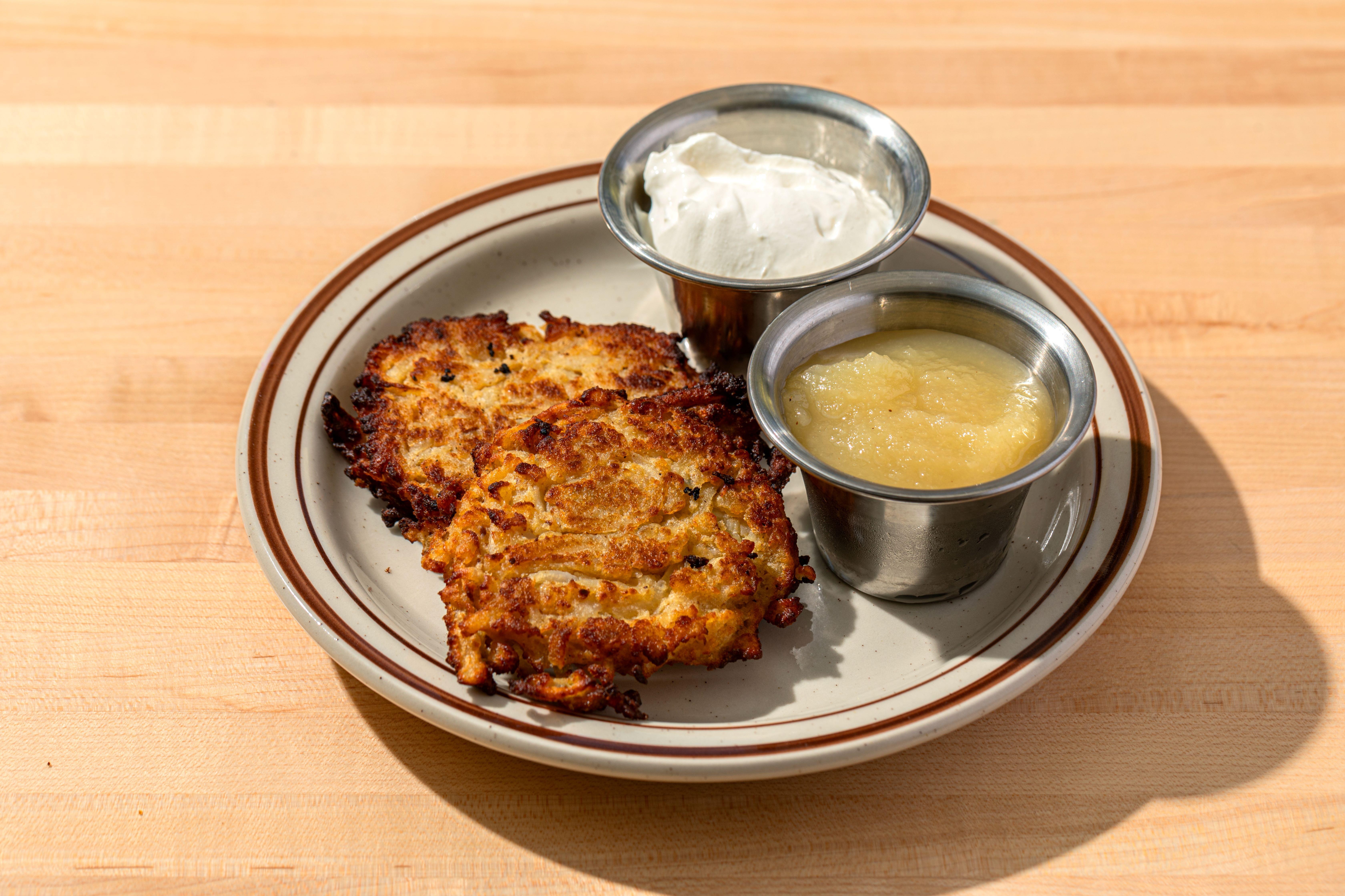 Latkes with Apple Sauce and Sour Cream