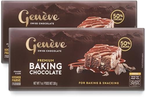 Geneve Swiss Dark Baking Chocolate - 50% Cacao | Vegan | 7oz Bar (2 Pack) | Rich & Smooth Swiss Dairy Free Dark Chocolate | All Natural | Certified Ko
