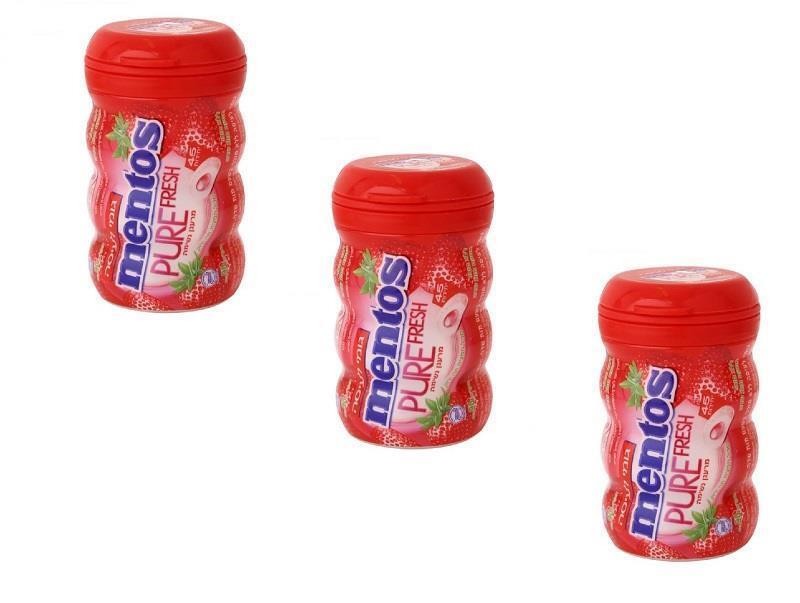 3X Mentos Pur Fresh Strawberry Chewing Gum Kosher Sugar Free Green Tea 90g