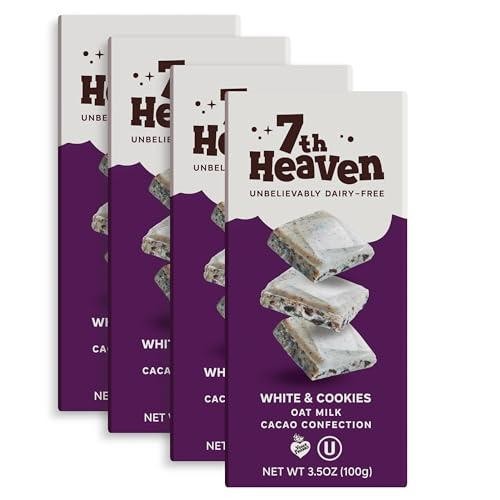 7th Heaven Vegan Cookies and Cream Oat Milk Chocolate Bars, Plant Based Dairy Free White Chocolate with Cookies, Fair Trade Cocoa & Coconut Oil, Koshe