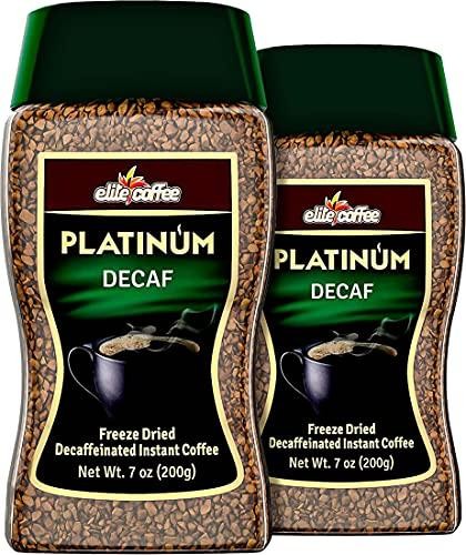 Elite Platinum Freeze Dried Decaffeinated Instant Coffee 7oz (2 Pack) Rich Tasting Aromatic Instant Decaf Coffee, Kosher for Passover