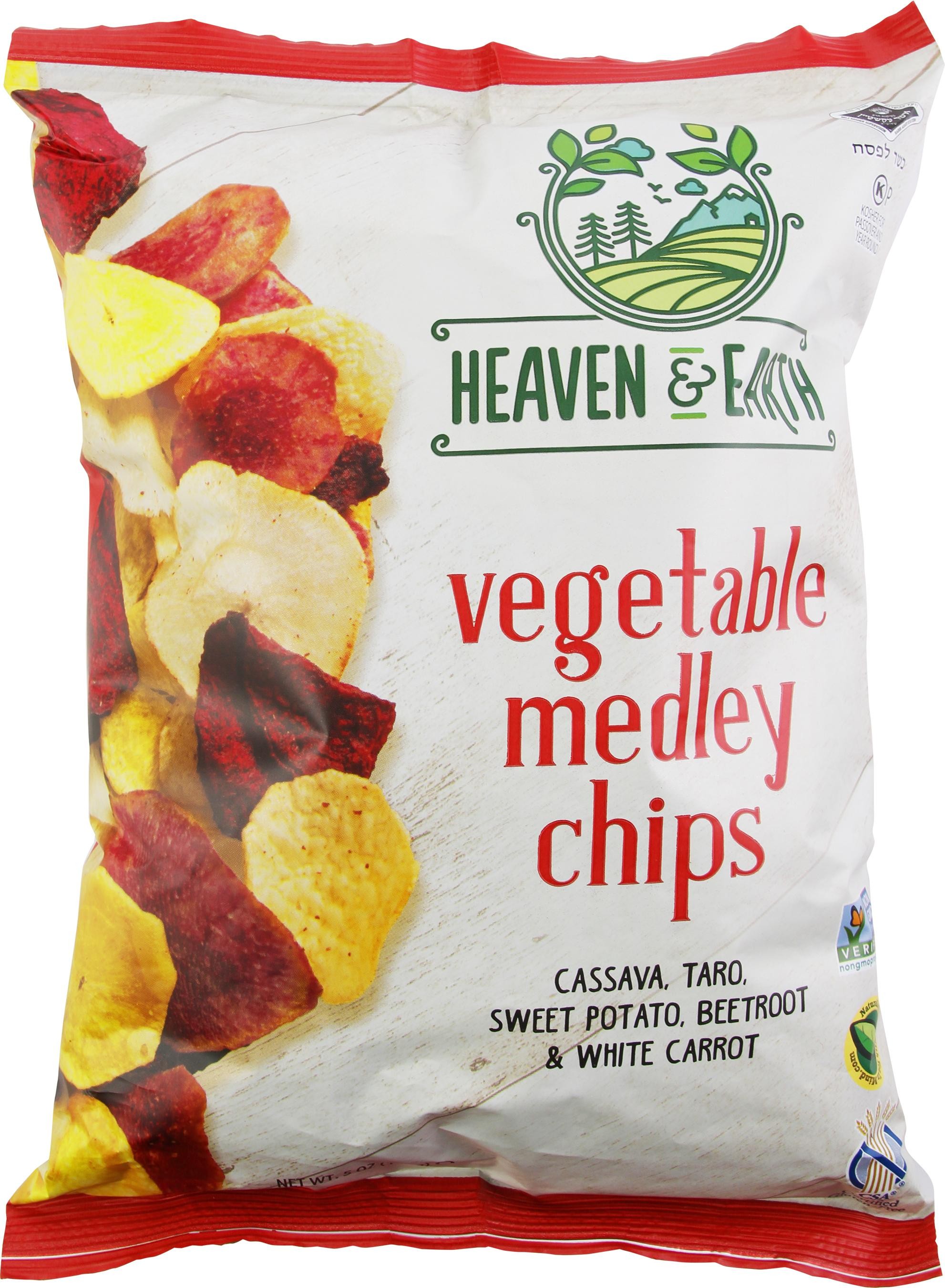 Heaven & Earth Veggie Medley Chips  5 Oz  Are Crispy All Natural Vegetable Chips. Gluten Free