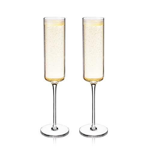 Champagne Flutes - Hand-Blown Crystal Mimosa Glasses (6oz/180mL)