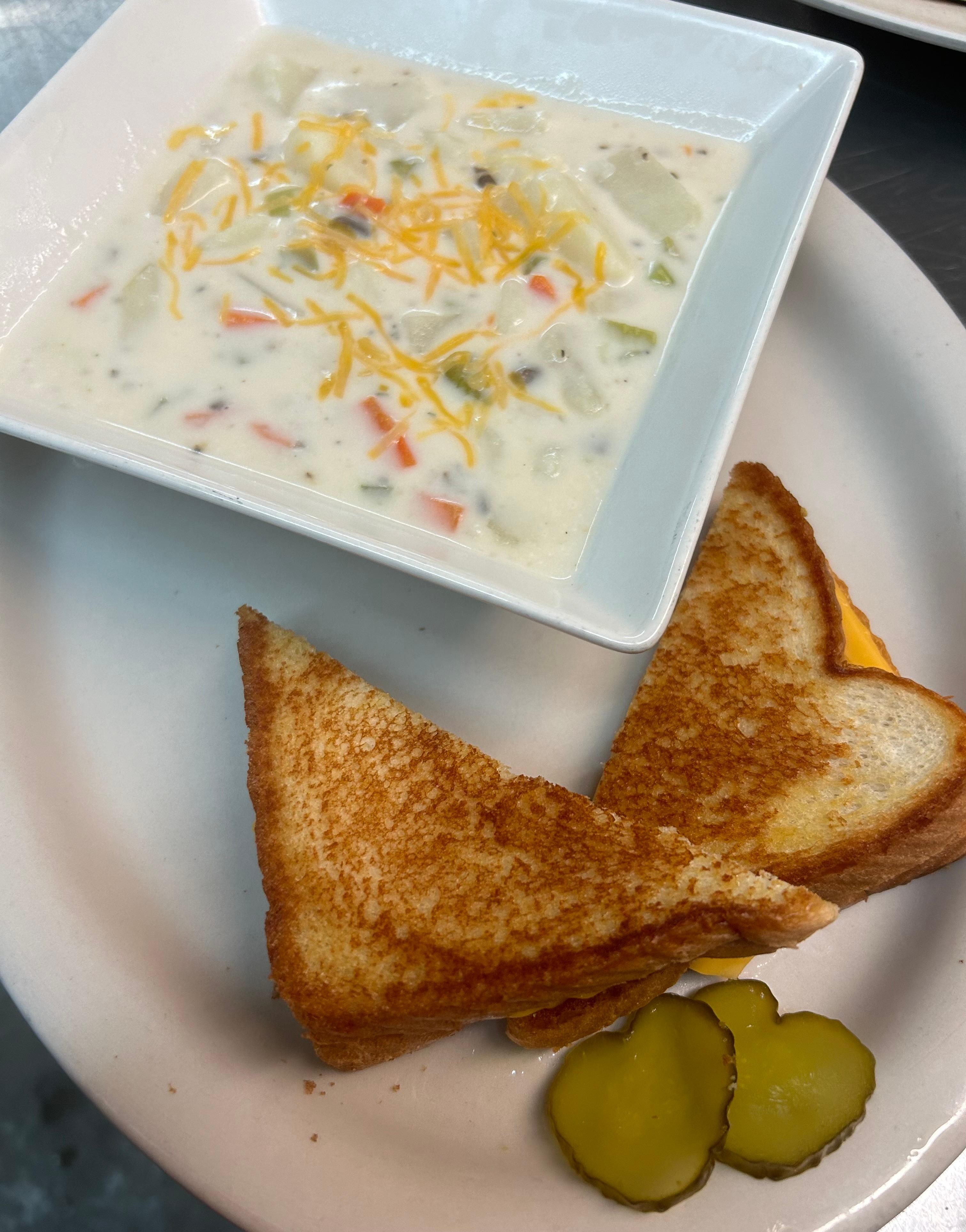 24 oz Loaded potato soup with grilled cheese