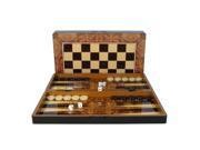 Burlwood Design Folding Backgammon Set with Chess Board