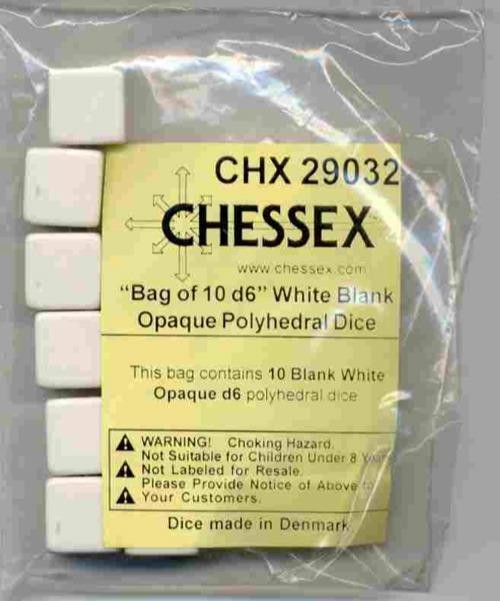 Opaque Blank White D6 Bag 16 Mm Set of 10
