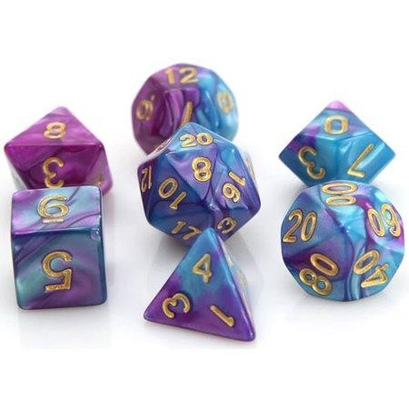 7 Piece RPG Set: Purple and Turquoise Marble