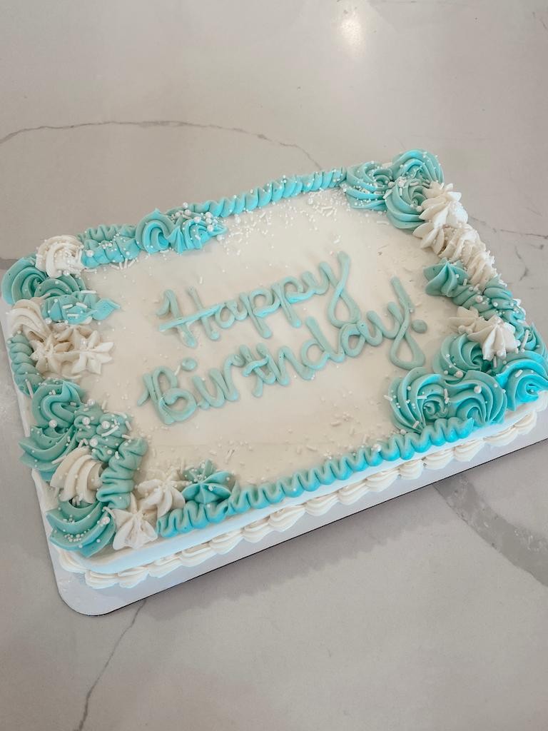 Blue Sheet Cake With Inscription