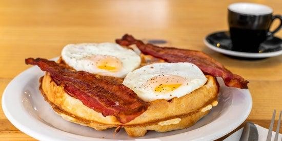 #1 Breakfast Combo, (Eggs, Waffle, Bacon)