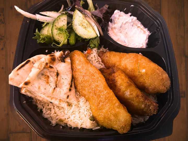 Fried fish over rice