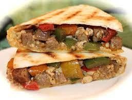 BEEF QUESADILLA WITH ONIONS & PEPPERS, PEPPER JACK CHEESE