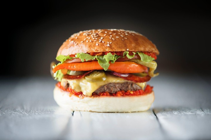 VEGETARIAN BURGER with guacamole, lettuce & tomatoes