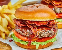 BARBEQUE,  BACON BURGER  w/ BACON, LETTUCE, TOMATOES, BBQ SAUCE