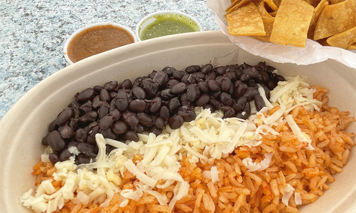 cheese, rice & bean bowl