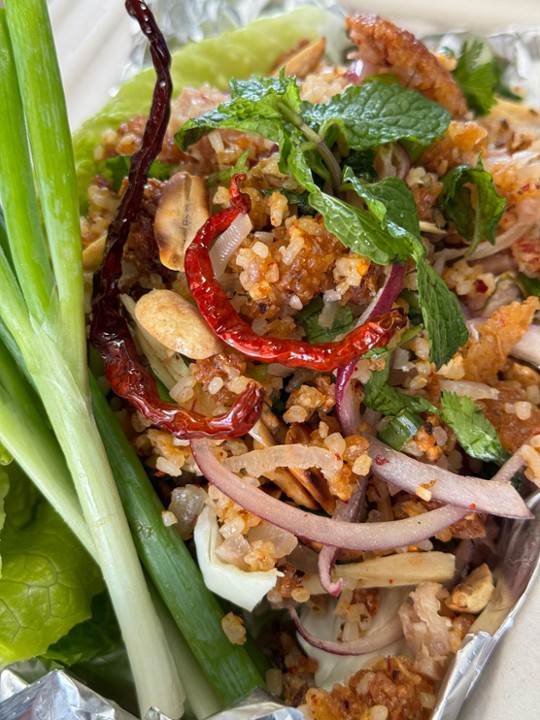 Yum Naem Khao Tod( Crispy rice salad)