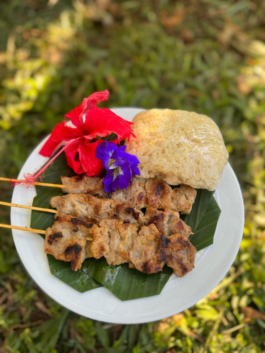 Moo Ping (Grilled Pork skewers with sticky rice)