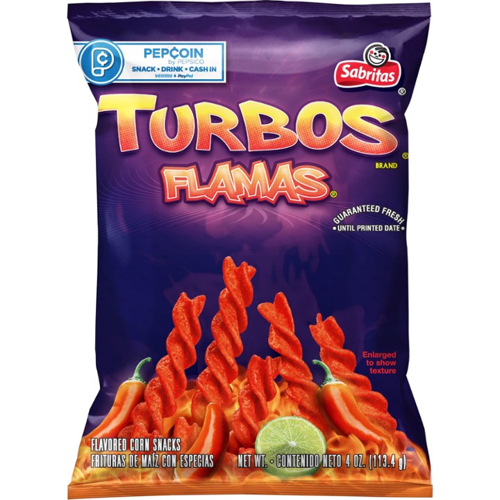 Sabritas Turbos Flamas Flavored Corn Chips Puffed Snacks  4 Oz Bag