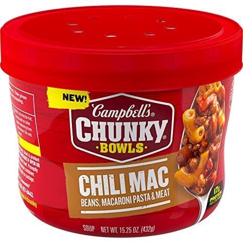 Campbell’s Chunky Soup, Chili Mac Soup, 15.25 Oz Microwavable Bowl
