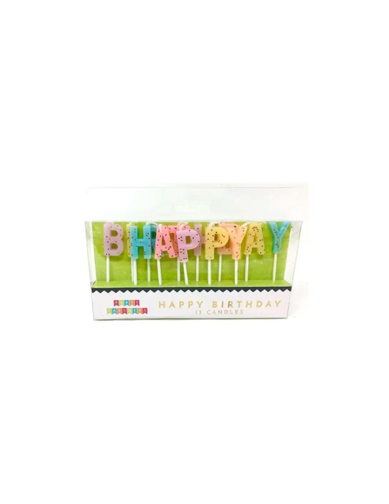 Happy Birthday Pastel with Gold Glitter Candle Set