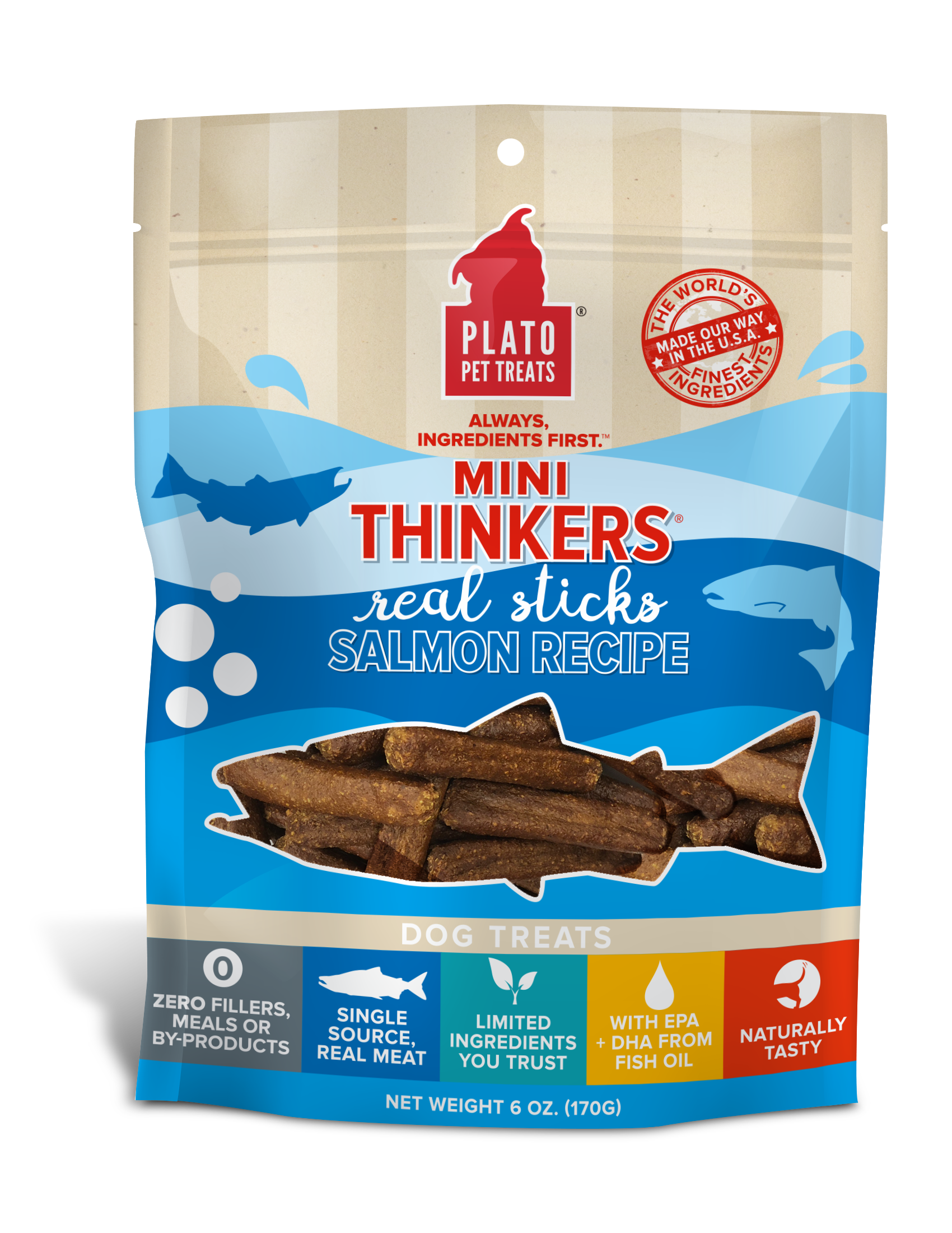 Plato Mini Thinkers Salmon Recipe Dog Treats, 6-oz Bag