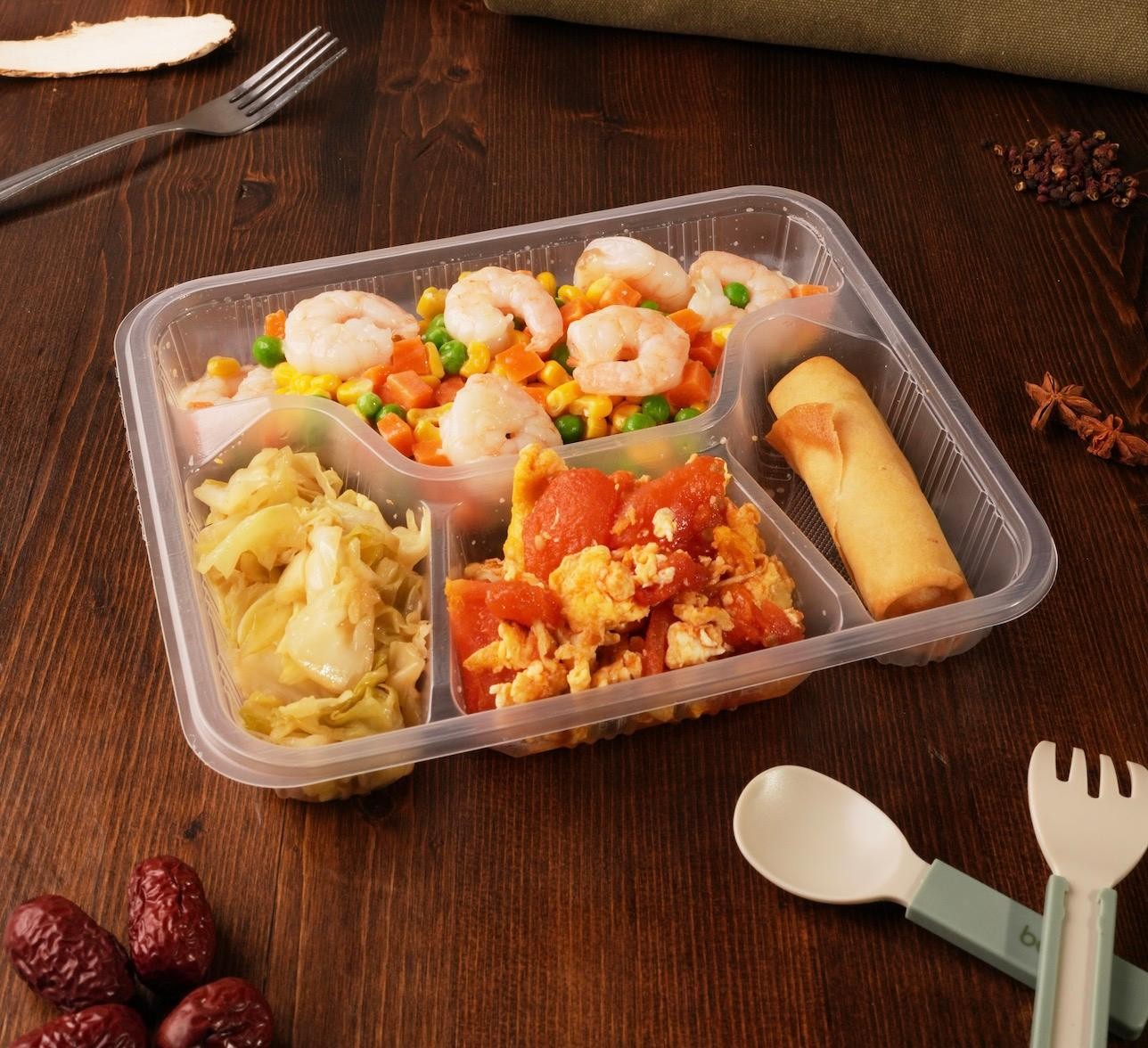 青红豆虾仁便当 Sauteed Shrimp w/Peas, Carrots and Corn Bento Box