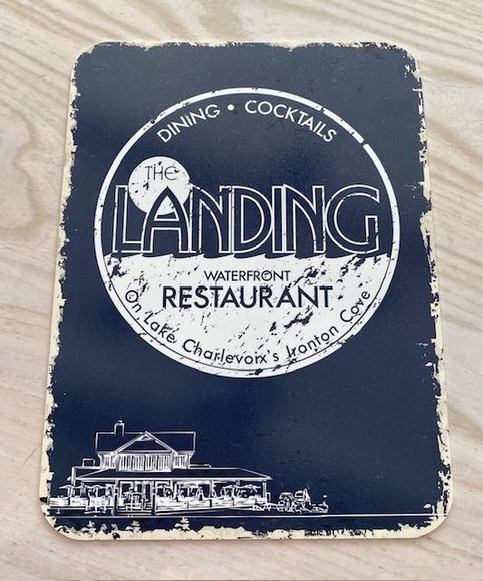 The Landing Sign-Navy and White - Navy Blue/White Wave