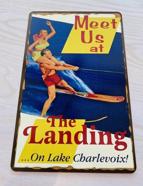 Retro Landing Sign-Meet Us at The Landing on Lake Charlevoix - Retro Surfers